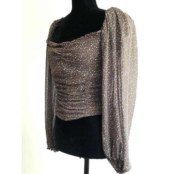 Womens Y2K Boho Milkmaid Cottagecore Romantic Floral Ditsy Sz Medium Top Blouse - Picture 4 of 7